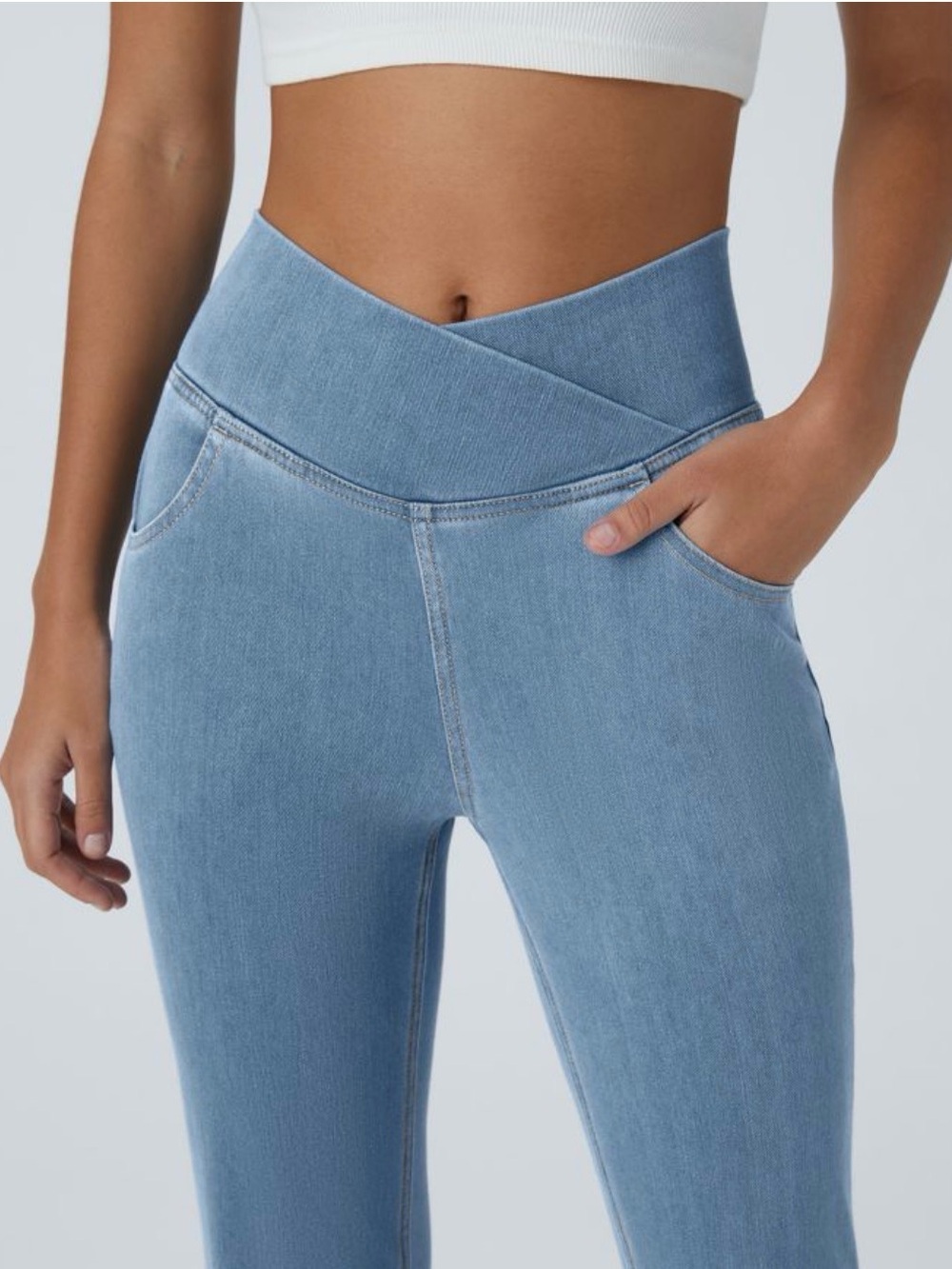 Halara Flex High Waisted Crossover Pocket InstantCool Washed Casual Jeans M 8/10 - Picture 5 of 16